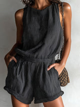 Lumina Striped Linen Blend Boat-Neck Romper