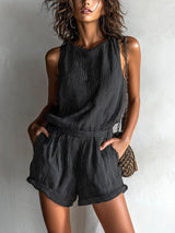 Lumina Striped Linen Blend Boat-Neck Romper