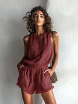 Lumina Striped Linen Blend Boat-Neck Romper