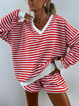 NOLANI™ – Relaxed Fit Striped V-Neck Lounge Set