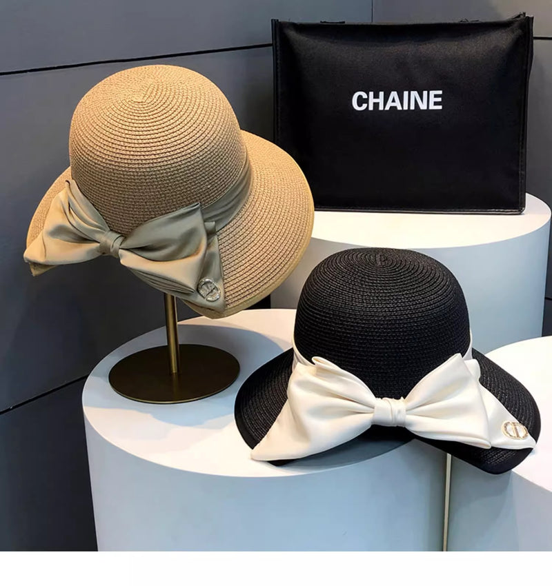 Elena Fine-Weave Cloche Hat with Crystal Bow Charm