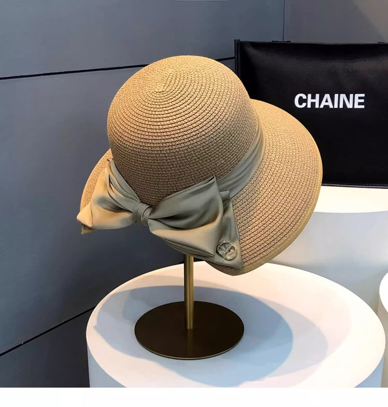 Elena Fine-Weave Cloche Hat with Crystal Bow Charm