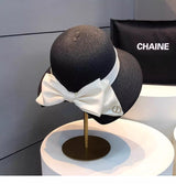Elena Fine-Weave Cloche Hat with Crystal Bow Charm