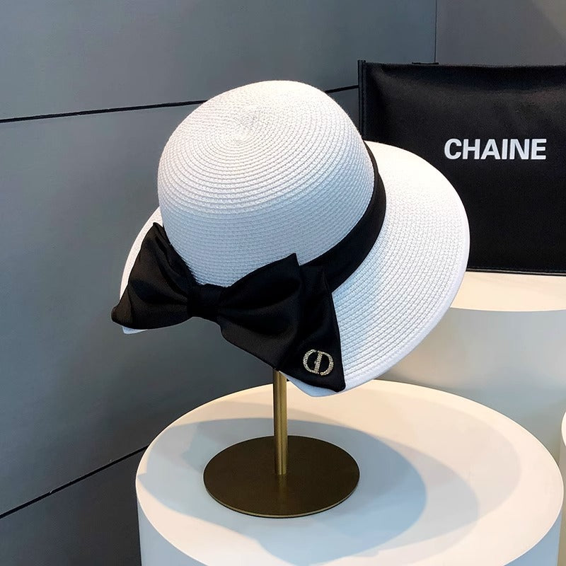 Elena Fine-Weave Cloche Hat with Crystal Bow Charm