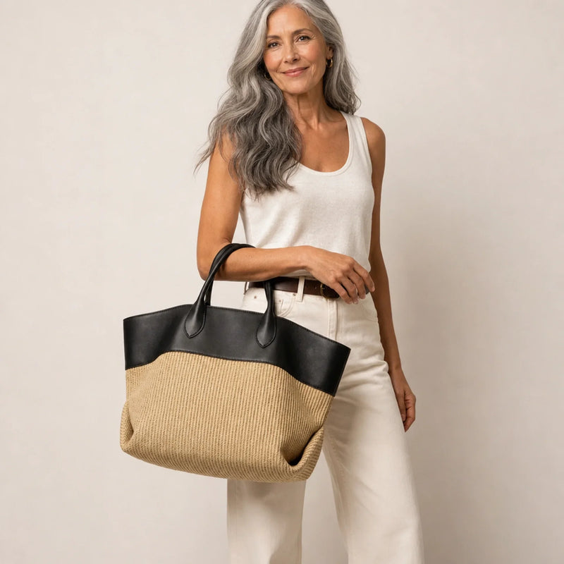 The Colorblock Woven Tote Bag