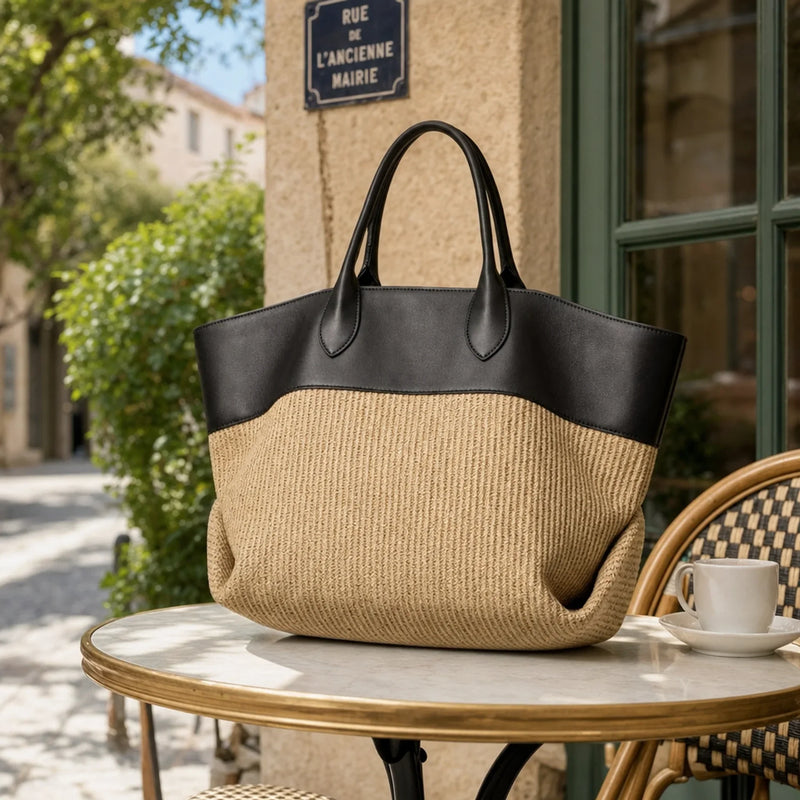 The Colorblock Woven Tote Bag