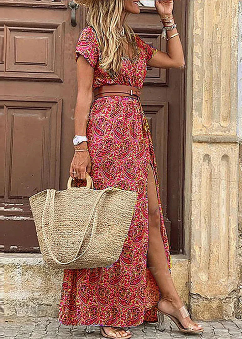 Claire | Robe longue fleurie à fente latérale