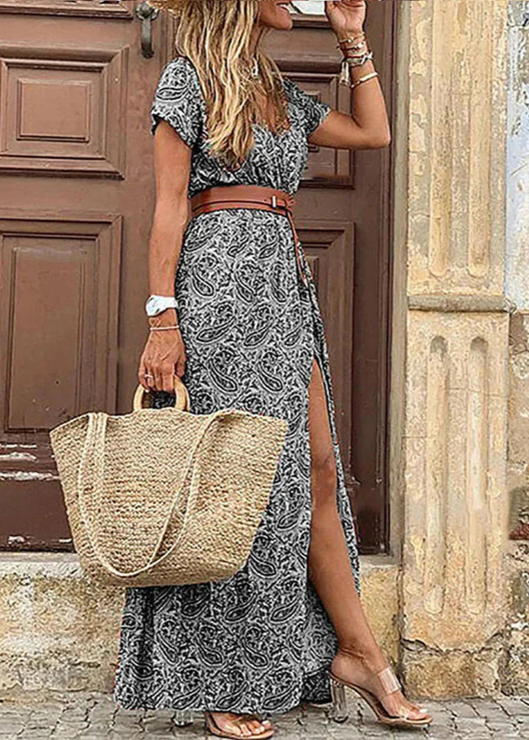 Claire | Robe longue fleurie à fente latérale