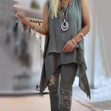 MIREYA™ - Asymmetrical Top & Floral Pants Set
